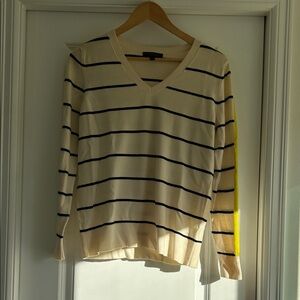 Banana Republic Cream and Black Striped Sweater with Yellow Accent- 100% merino